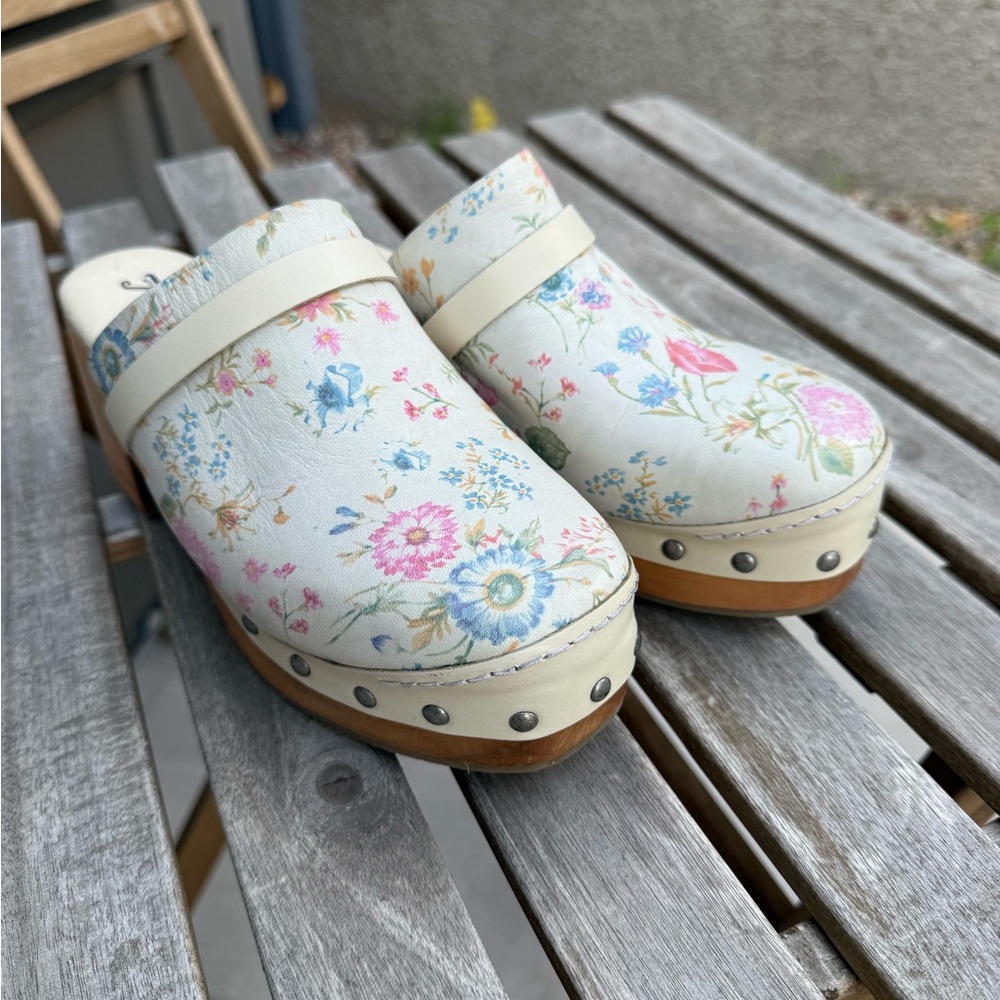 Free People Floral Clogs with Wooden Sole